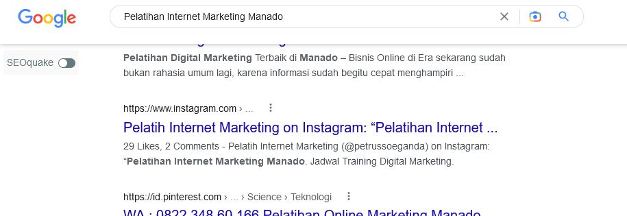 SEO Instagram : Pelatihan Internet Marketing Manado