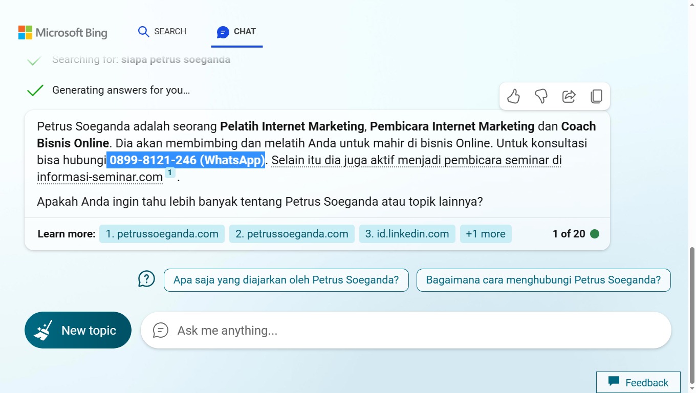 Optimasi SEO Bing Petrus Soeganda